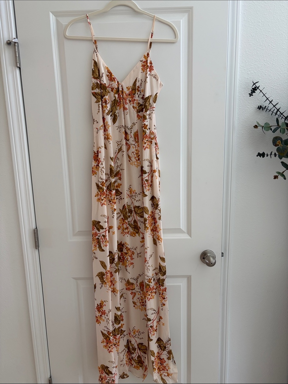 Reformation Cream Floral Maxi Dress with Rust and Olive Print